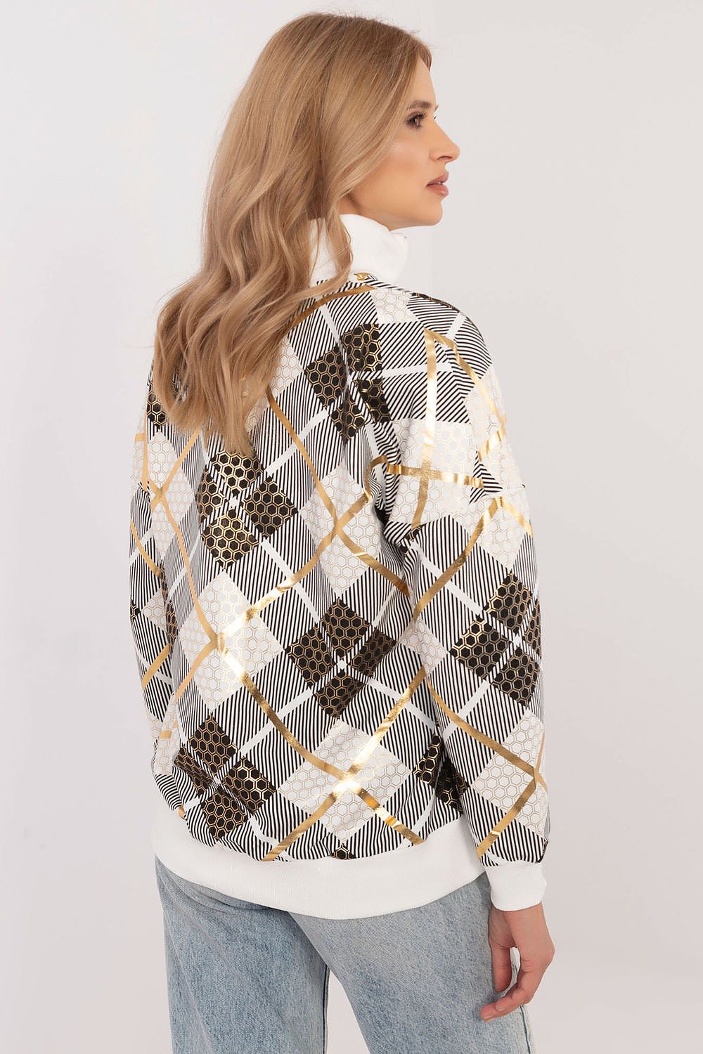 Rutete Casual Sweatshirt med Glidelåskrage - FP