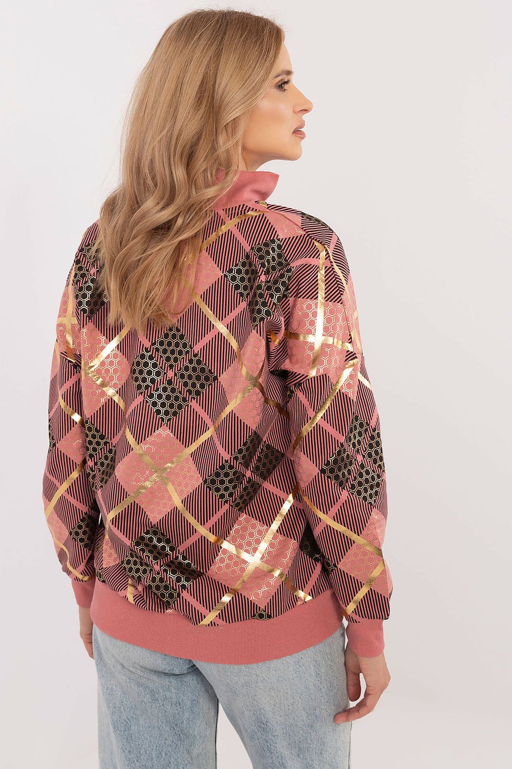 Rutete Casual Sweatshirt med Glidelåskrage - FP