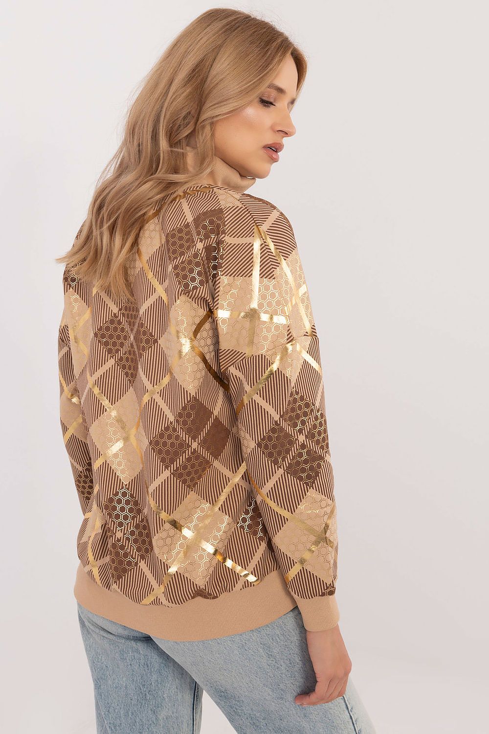 Rutete Casual Sweatshirt med Glidelåskrage - FP