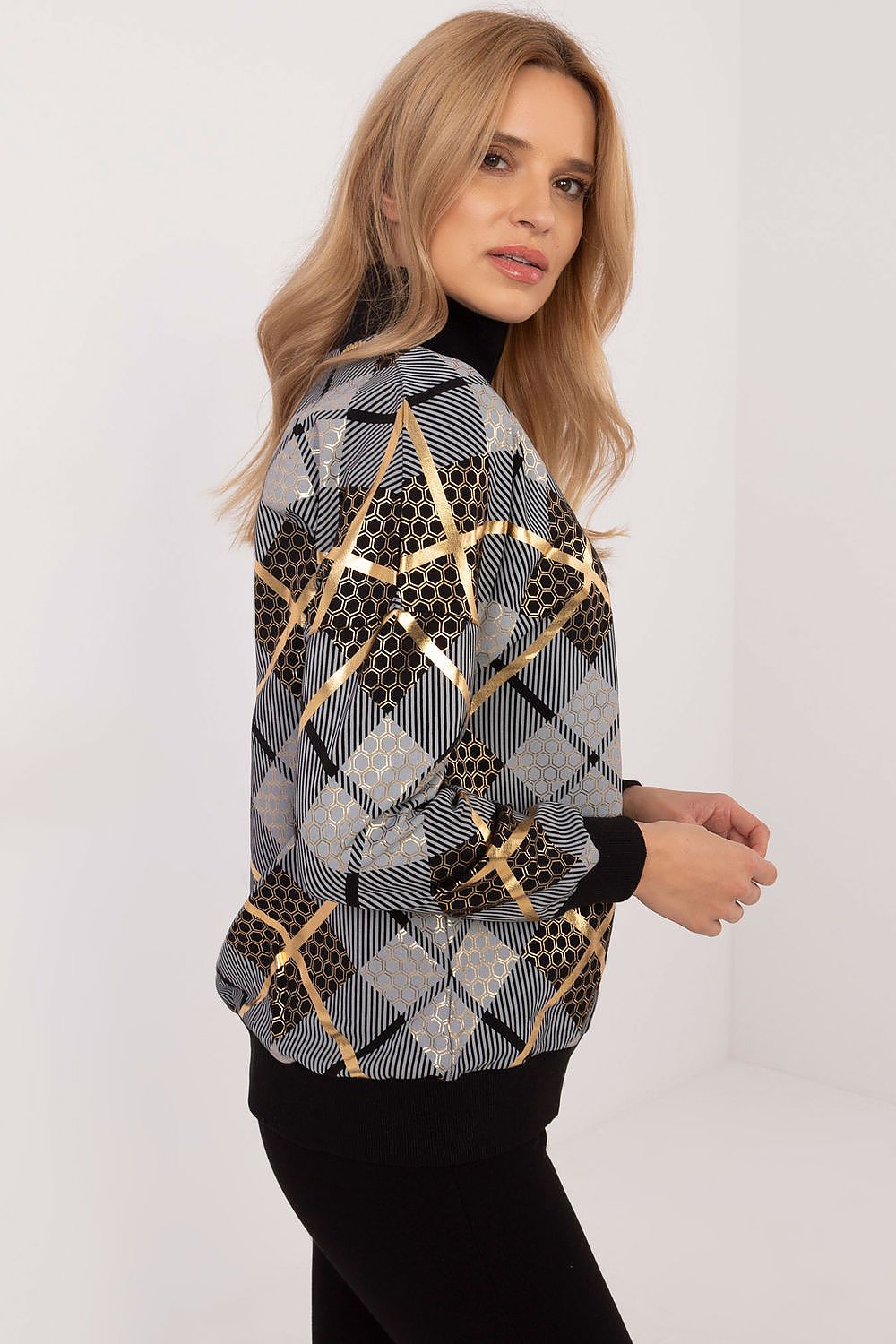 Rutete Casual Sweatshirt med Glidelåskrage - FP