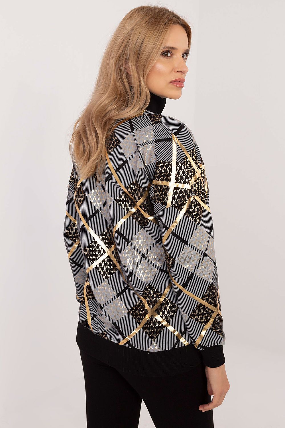 Rutete Casual Sweatshirt med Glidelåskrage - FP