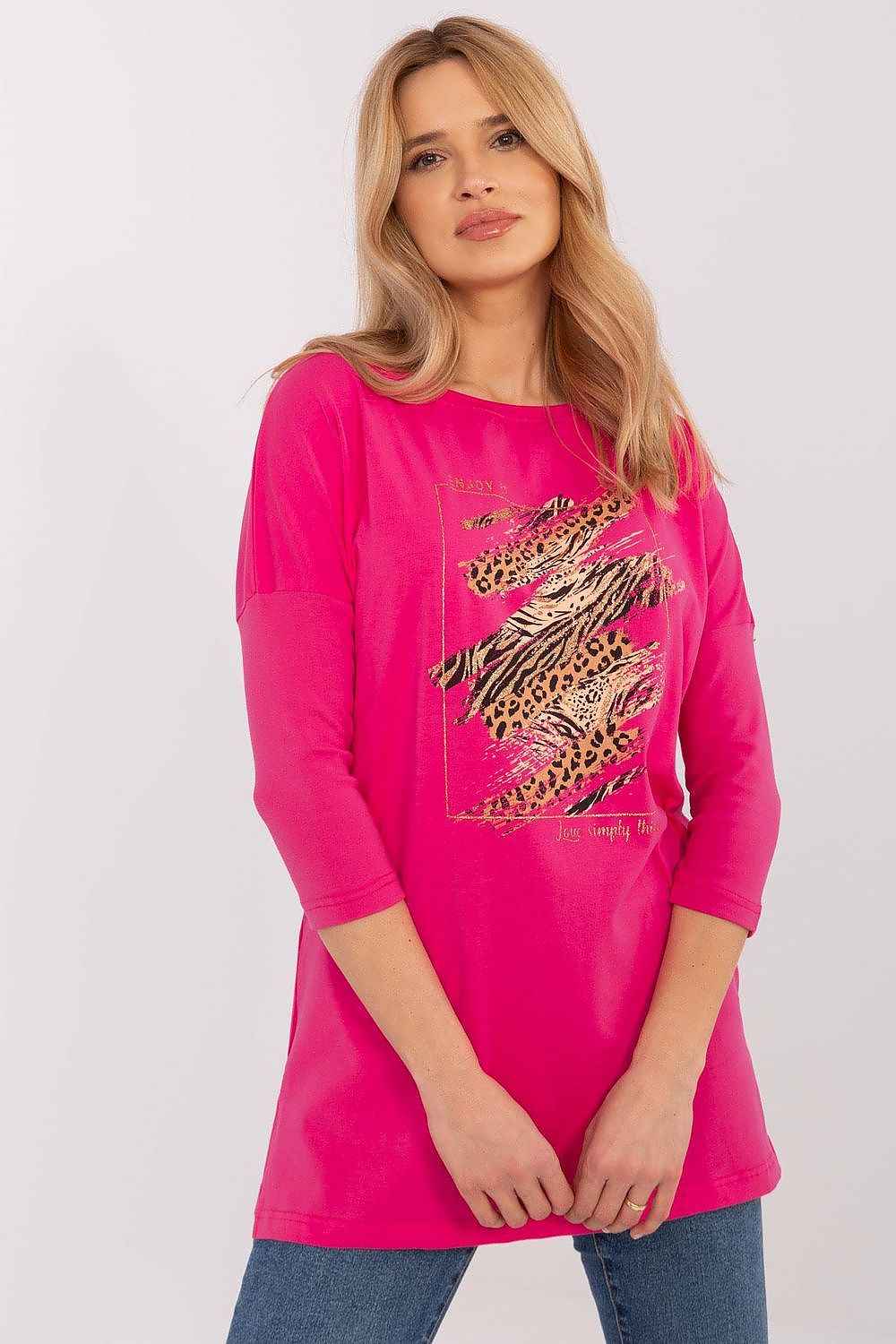 Lang bluse til dame med dyretrykk