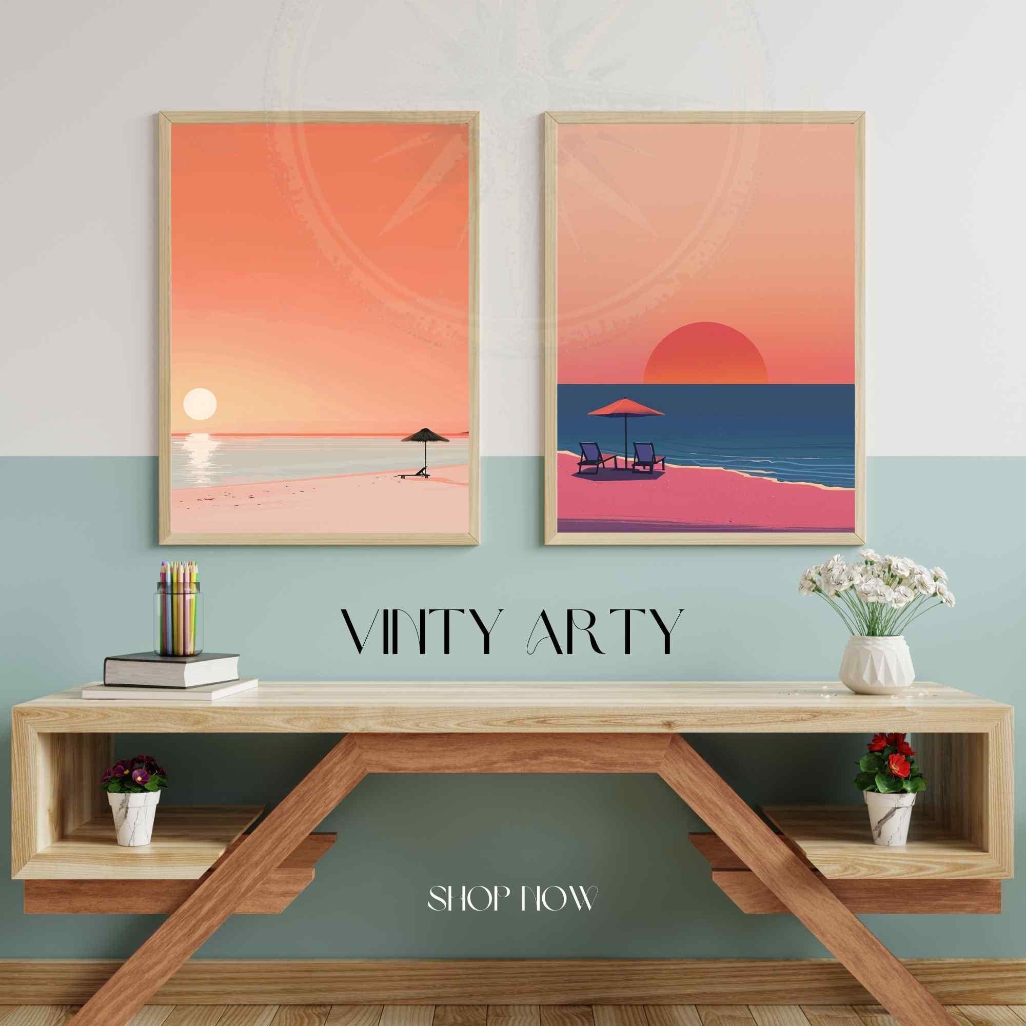 Affiche plage  - Affiche Minimaliste plage - Affiche coucher de soleil