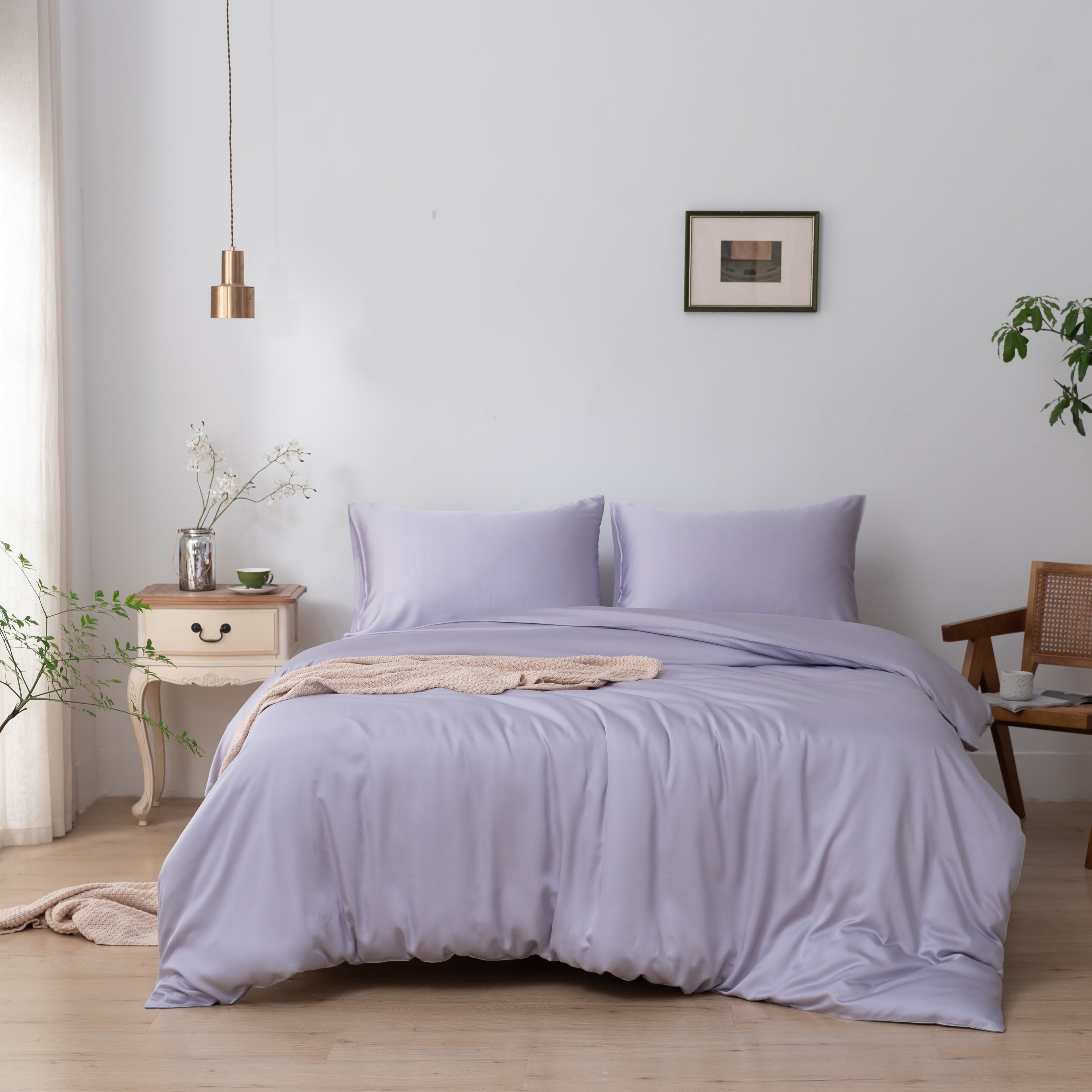 Bambus sengetøysett Lyse Lilla (Lavender Mist) – XXL Dynetrekk 200x220 cm – (Premium)