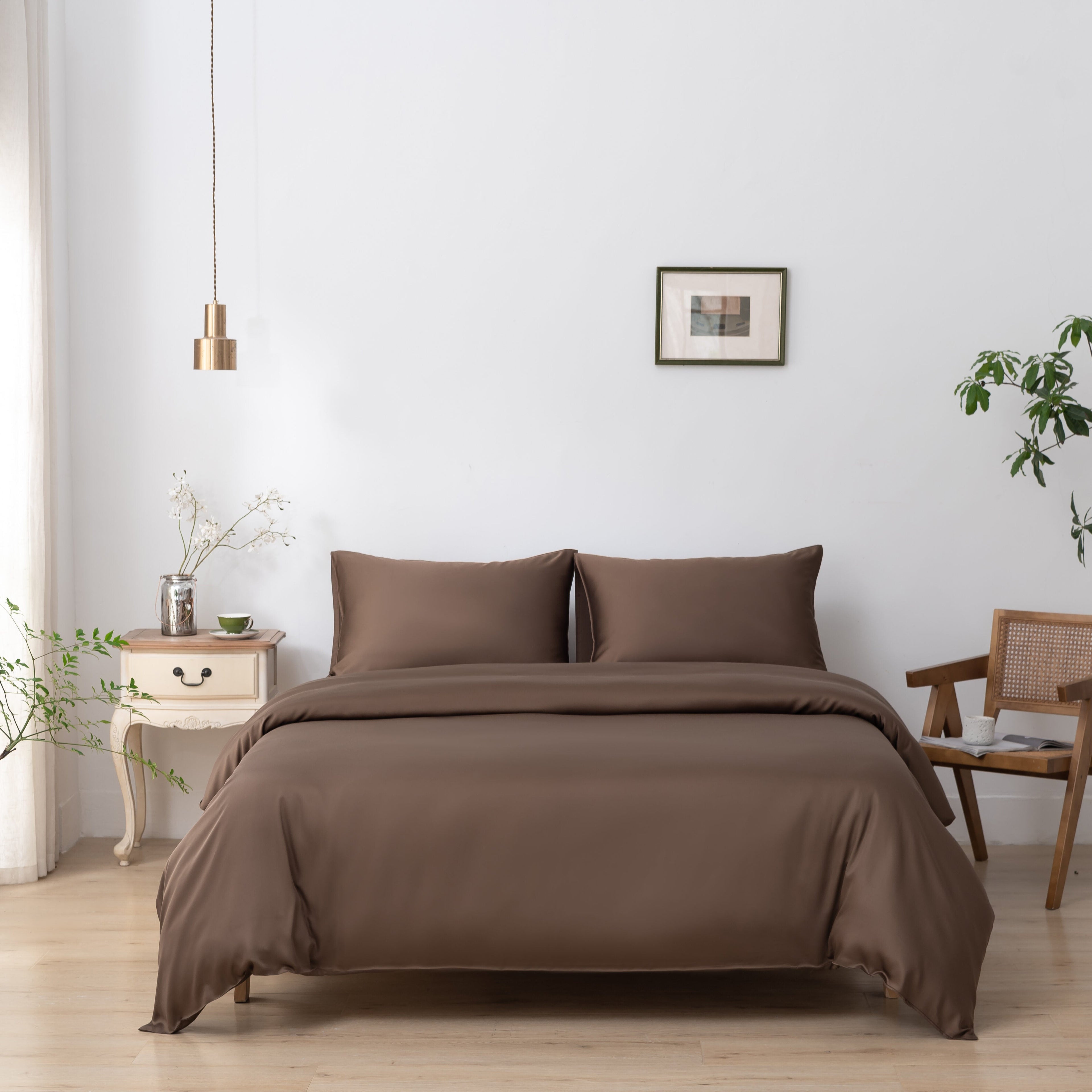 Bambus sengetøysett Mørk Brun (Coffee Brown)-  Dynetrekk 200x220 cm – (Premium)