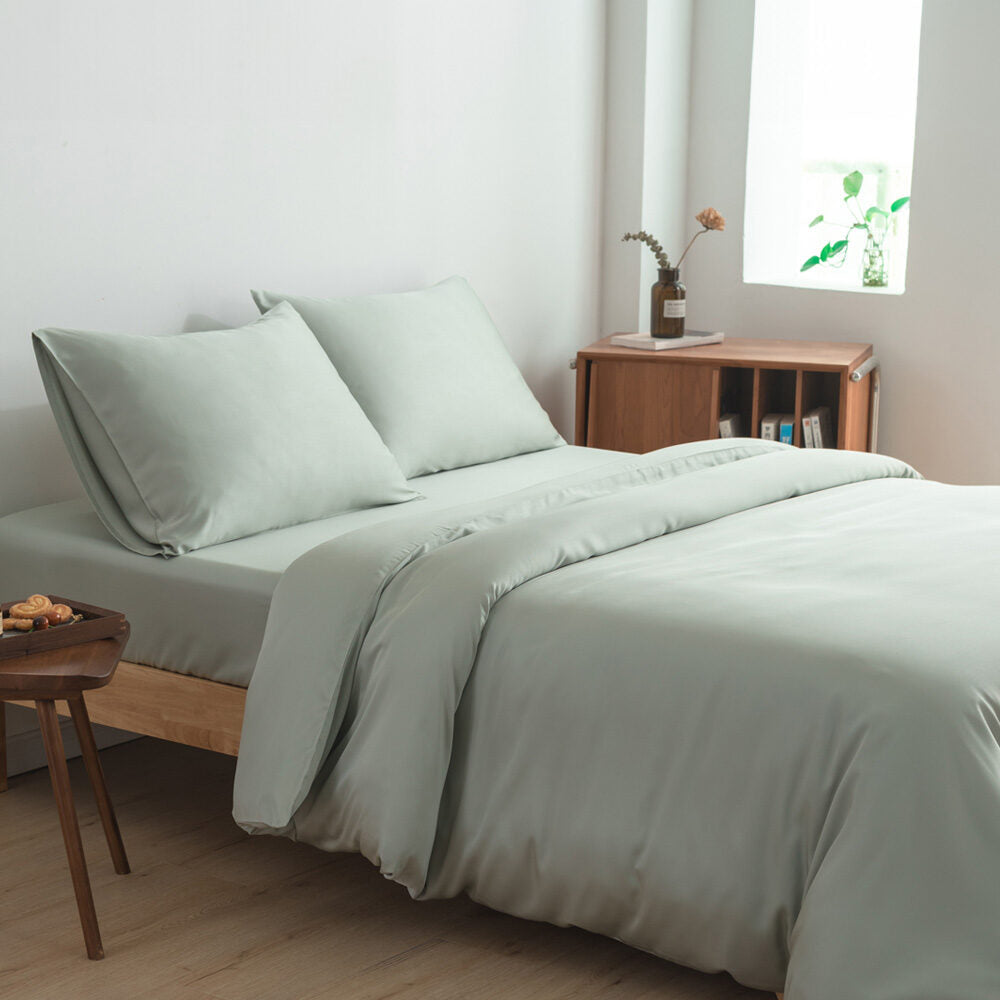 Bambus Sengetøysett L – Dynetrekk 200x220 cm – Salviegrønn