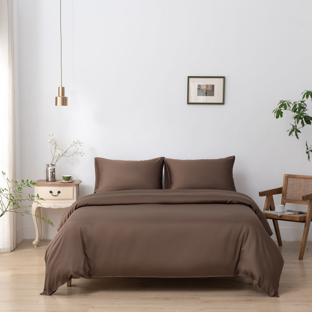 Bambus sengetøysett Mørk Brun (Coffee Brown) – XXL Dynetrekk 260x240 cm – (Premium)