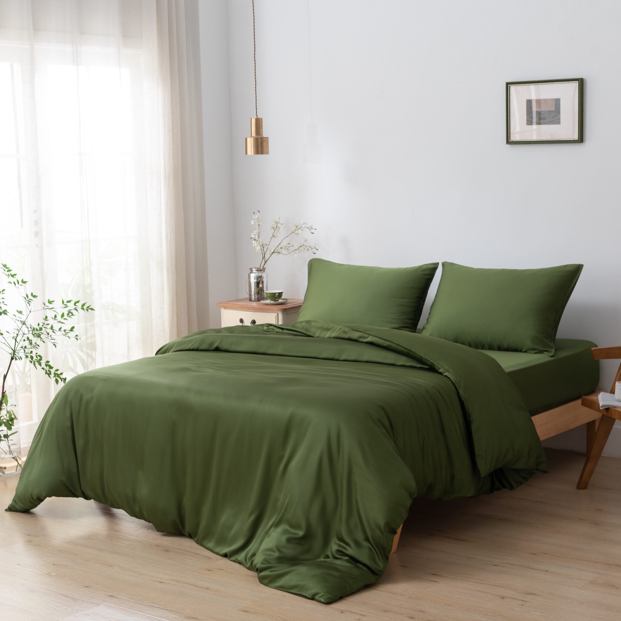 Bambus sengetøysett L- Mørk Grønn (Deep Moss) 200x220 cm – (Premium)