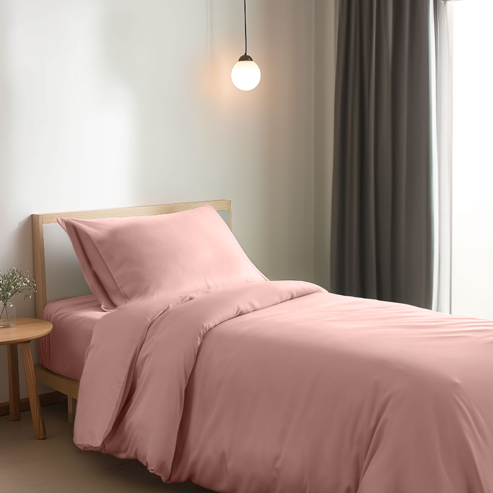 Bambus sengetøysett XL – Dynetrekk 140x220 cm – Dus rosa