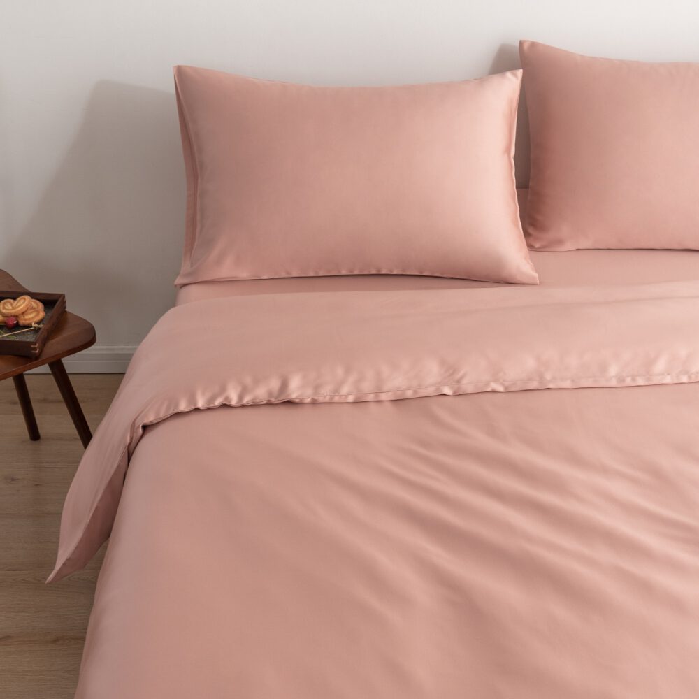 Bambus Sengetøysett M – Dynetrekk 200x220 cm – Dus rosa