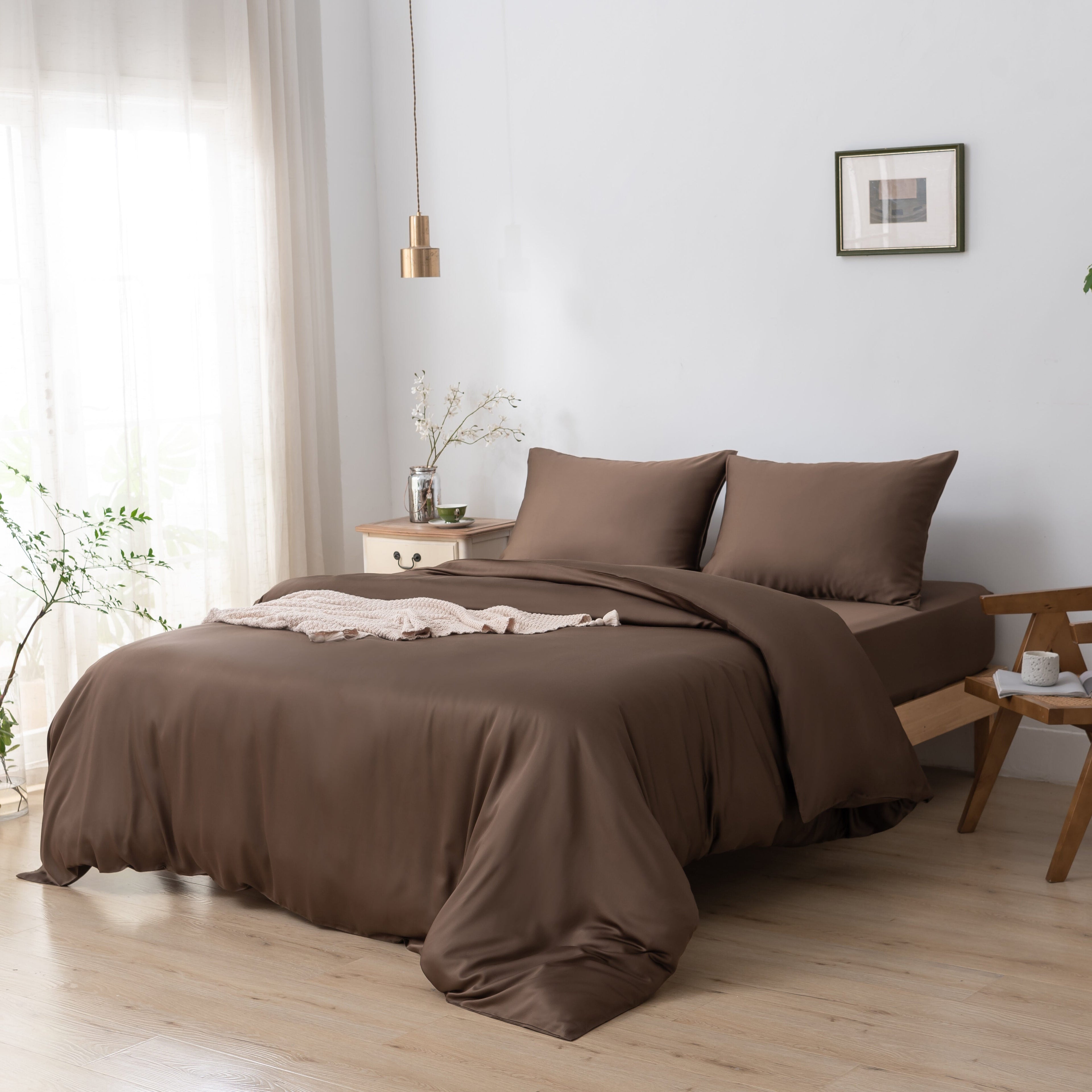 Bambus sengetøysett Mørk Brun (Coffee Brown) –XL Dynetrekk 240x220 cm – (Premium)