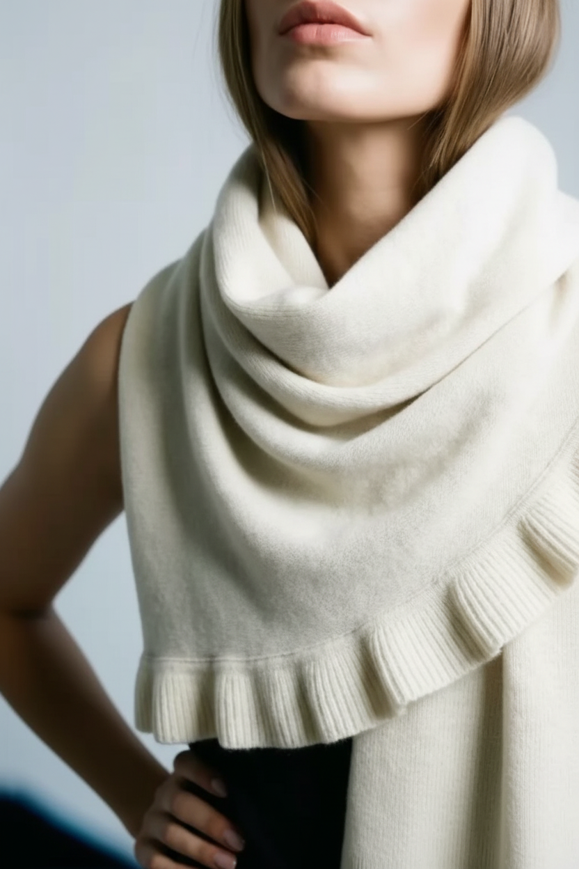 Cashmere scarf/shawl  with ruffled edge sand