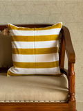 Yellow & White Striped Pillow Cover | Hand Block Printed 100% Linen (45cm)